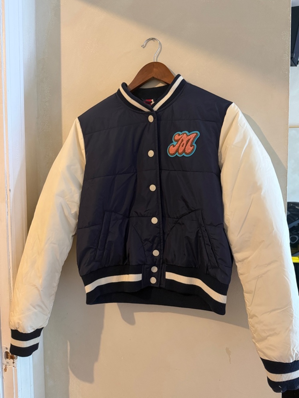 MOTHER - Navy and White Varsity Bomber Jacket with Logo Patch